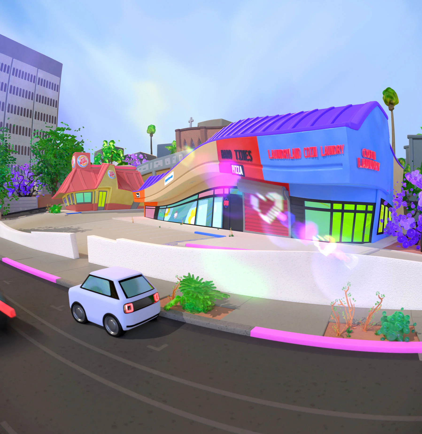High-resolution render of a 3D model of the 1300 block of Glendale Blvd in Los Angeles, California